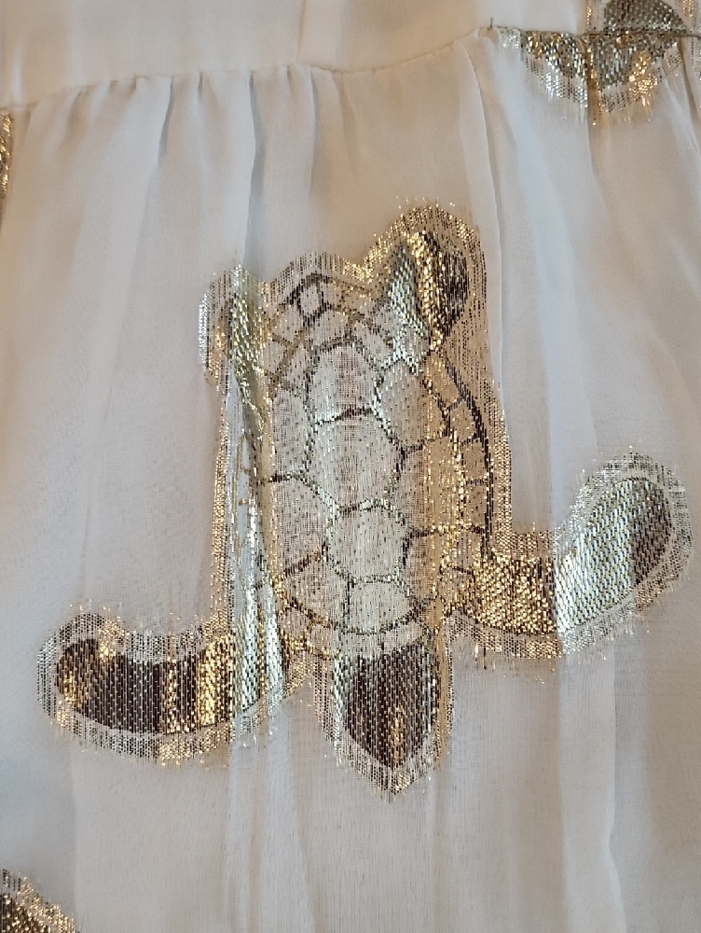 Gold Foil Turtle Tiered Dress - White - Picture 2 of 5